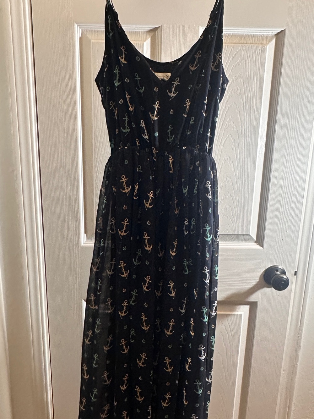 Maison Jules Black Anchor-Print Sleeveless Maxi Dress
